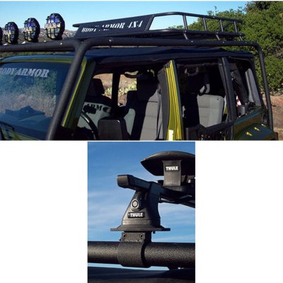 1997 2006 Jeep Wrangler (TJ) Roof Rack Adapter   Body Armor, Direct Fit, 56 x 57 in., Aluminum